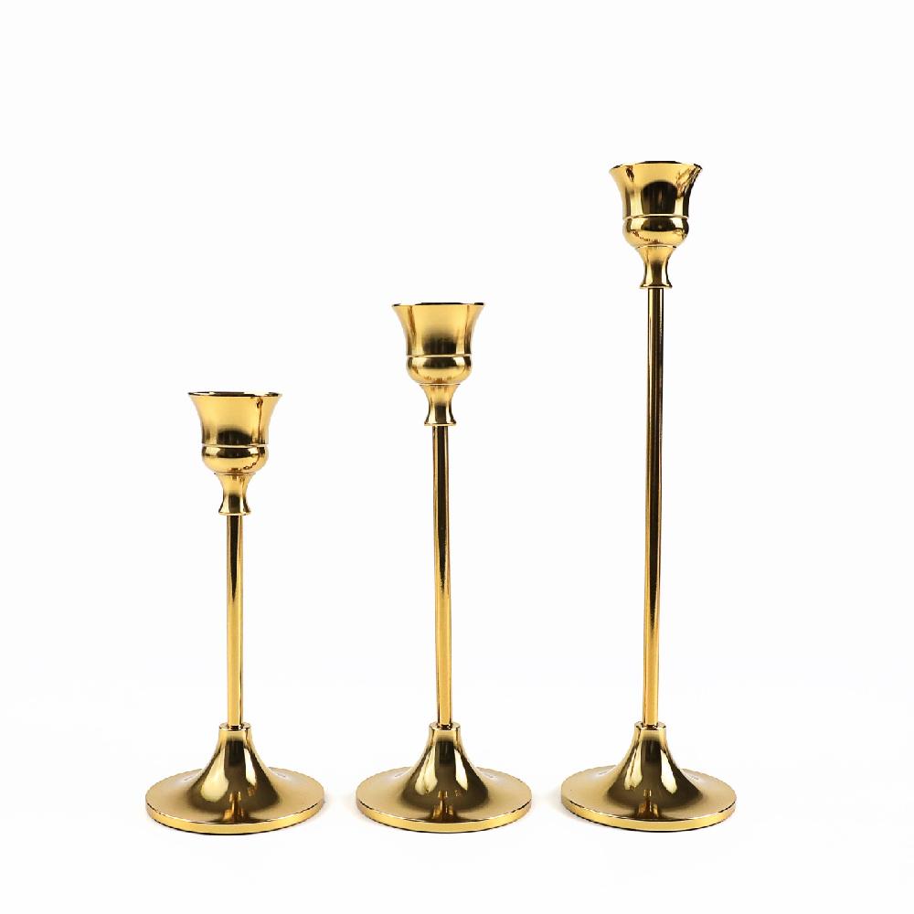 Maxery Iron Vintage Metal Aluminum Sets Three Sizes Gold plated Candlestick Candle Holder