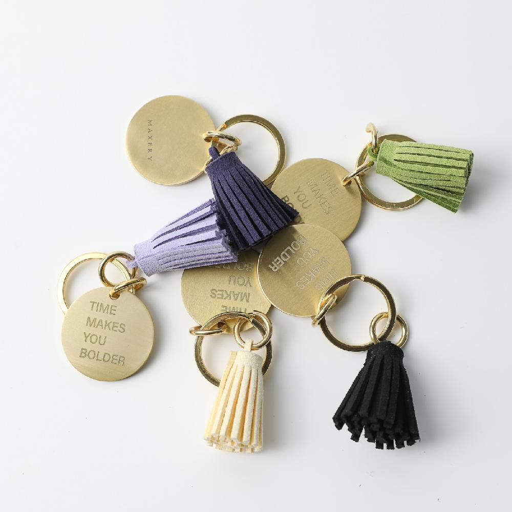 MAXERY Hot Selling Colorful Brass Key Chain PU Leather Tassel Keychain