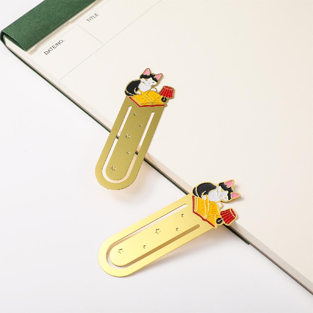 Studying Cat Creative Cute Bookmark Brass Metal Mini Bookmark Girly Stationery School Office Supplies Student Gift Souvenir