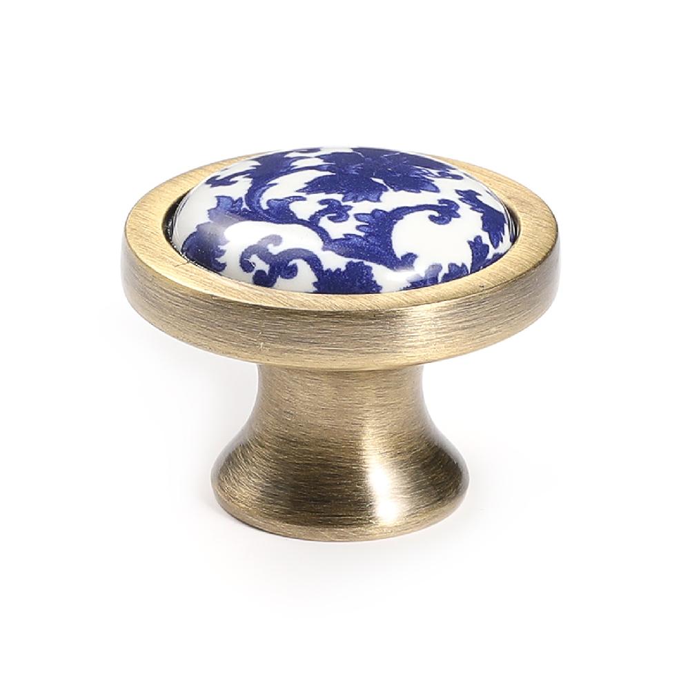 Blue and White Porcelain Ceramic Kitchen Handle Knob Antique Bronze Zinc Alloy Furniture Handle Chinese Style