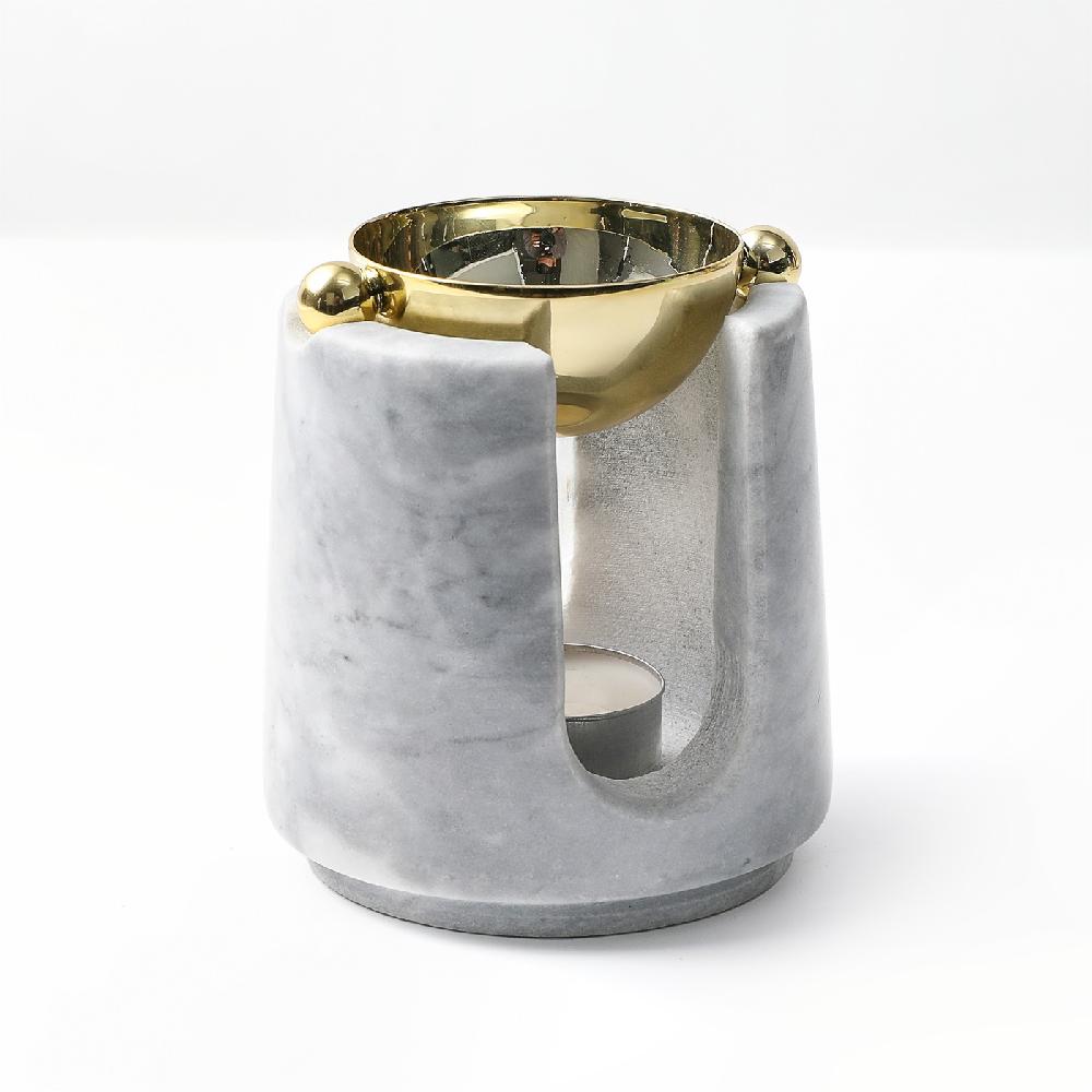 Nordic Real Marble Candle Holder Essential Oil Burner with Golden Brass Top Fragrance Diffuser Room Aromatherapy