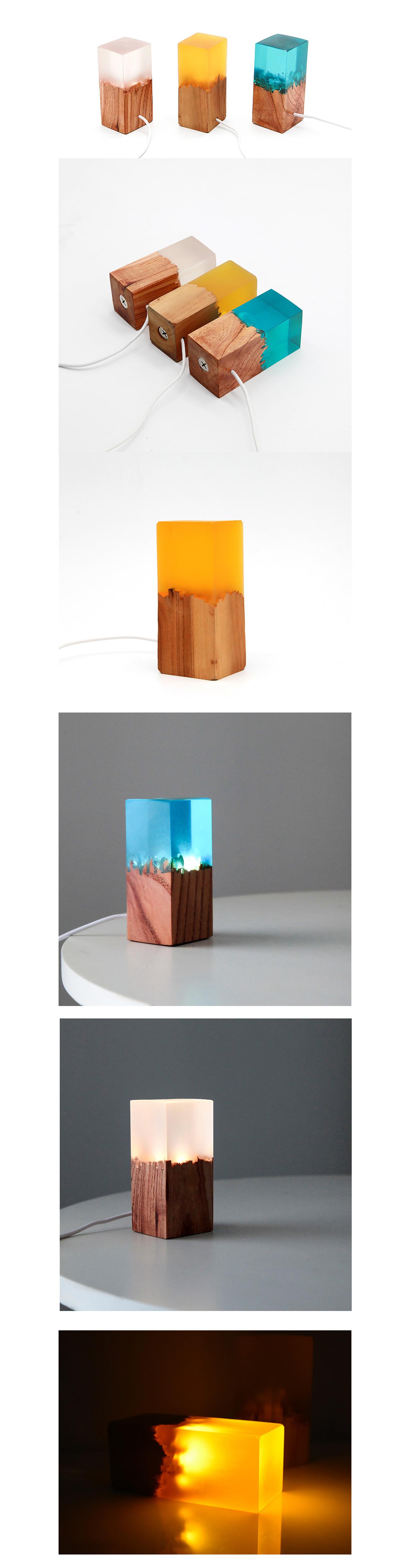 Maxery Wood and Epoxy Resin Lamp, Night Light Home Decor, Resin