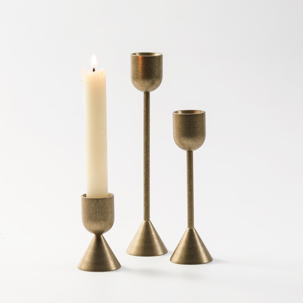 Maxery Vintage Tumbled Brass Candlestick Holder Classic Solid Brass Tapered Candle Holder for Home Decor Wedding Party